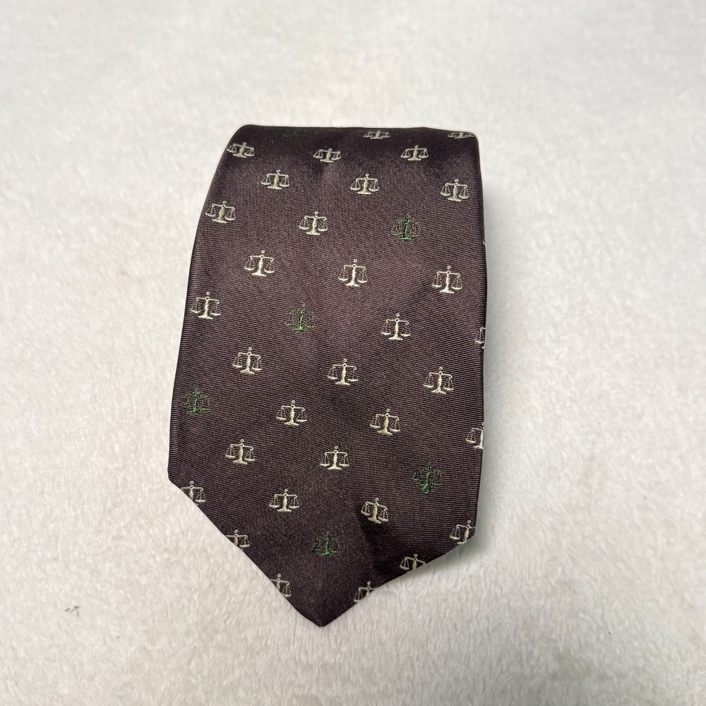 Brooks Brothers Makers Silk Neck Tie Brown Justice Scale Groom Woven In Italy